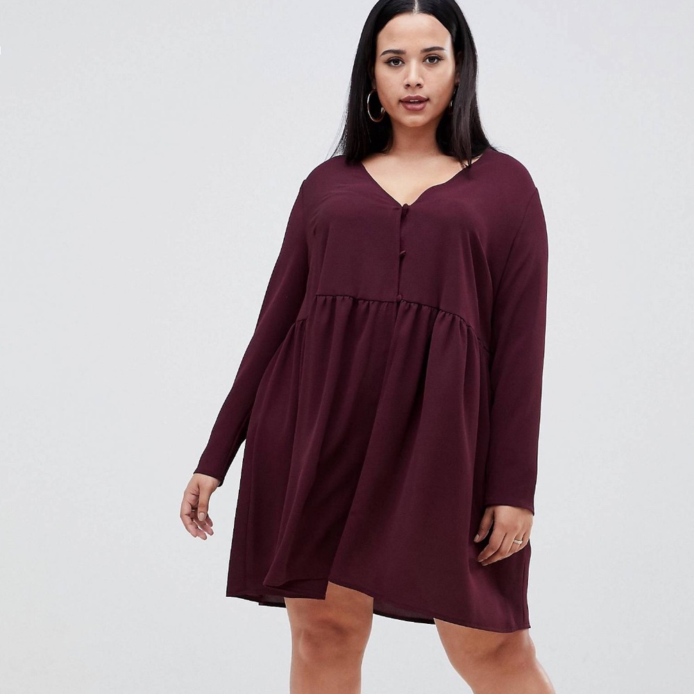 ASOS Curve Burgundy Smock Mini Dress Sz 14